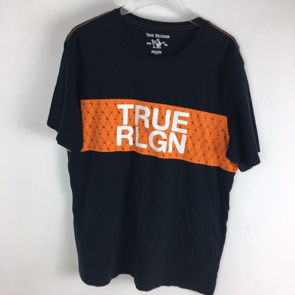 black and orange true religion shirt
